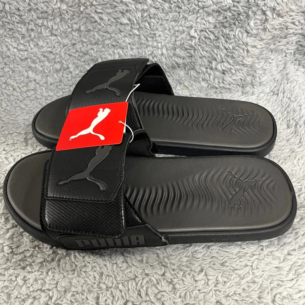 Puma Starcat Tech Slides Men 10 Black Asphalt Adjustable Hook Loop Sandals